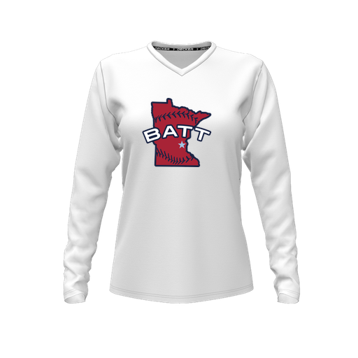 [CUS-DFW-TEES-CMF-VNK-LSL-WHT-FYXS-LOGO3] Decker Comfort T-Shirt (Female Youth XS, White, V Neck, Logo 3, Long Sleeve)