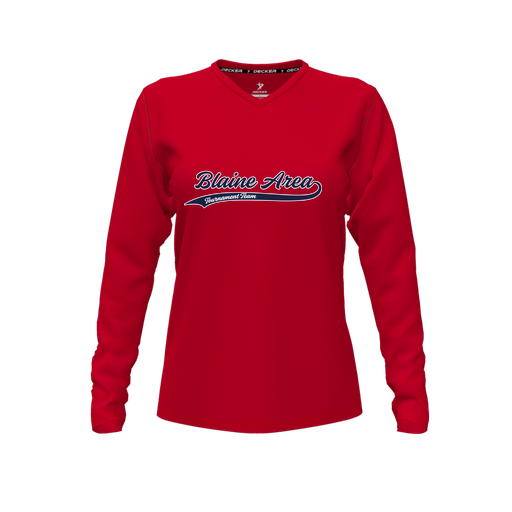 [FTLVPTRD-FYXS-LOGO1] Decker Performance T-Shirt (Female Youth XS, Red, V Neck, Logo 1, Long Sleeve)