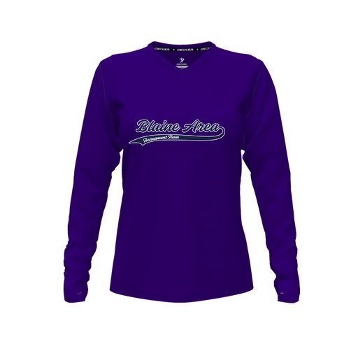 [FTLVPTPP-FYXS-LOGO1] Decker Performance T-Shirt (Female Youth XS, Purple, V Neck, Logo 1, Long Sleeve)